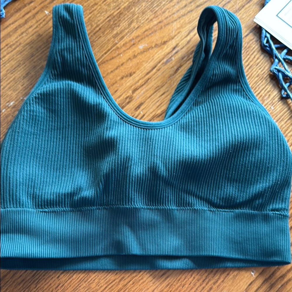 Hunter Green Ribbed Sports Bra